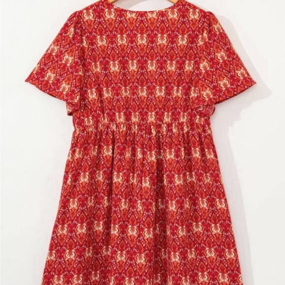 *NEW* Orange Red Floral Boho Women's Dress | Size 2X - Picture 6 of 8